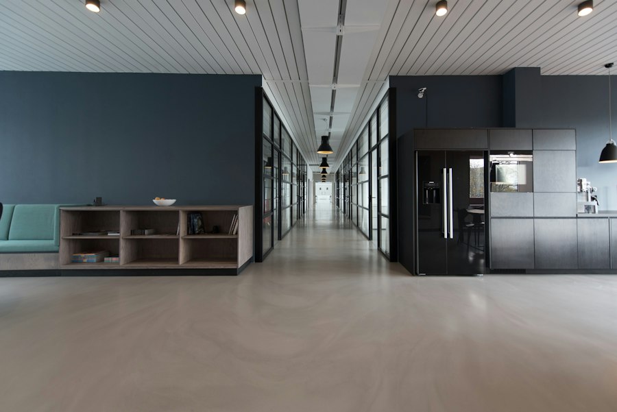 Modern office with desks and plants